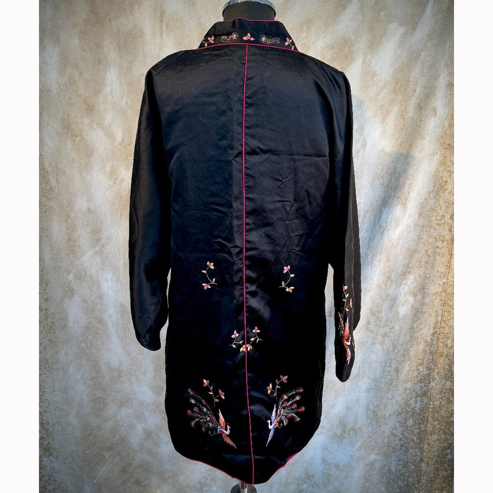 Vintage Embroidered Silk Kimono Jacket with Peacocks - Picture 7 of 13